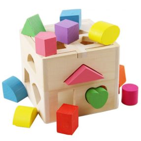   Formakereső Doboz  13db Montessori-kocka Fa Formaválogató Játék Kocka