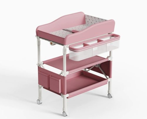 Fém Összecsukható Pelenkázó asztal rózsaszín állítható magasságú és 360 fokos irány 