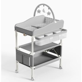   Fém Összecsukható Pelenkázó asztal szürke állítható magasságú és 360 fokos irány 