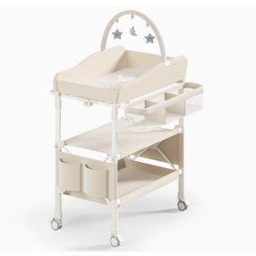   Fém Összecsukható Pelenkázó asztal bézs állítható magasságú és 360 fokos irány 