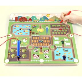 Fa Mágneses Labirintus Golyóvezető Játék Farm