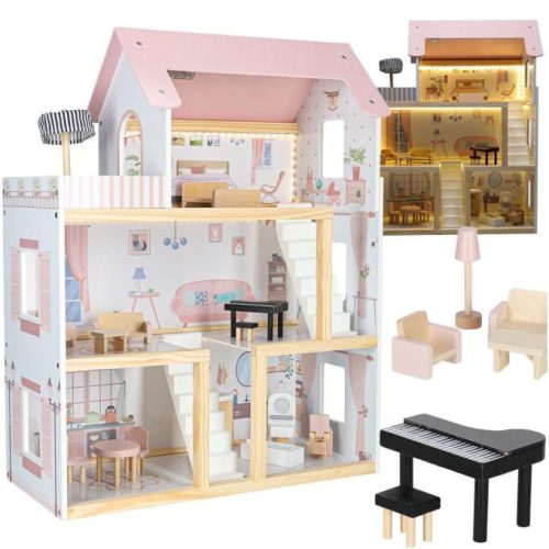 Fa babaház bútor 78cm rózsaszín LED
