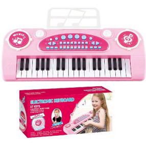   Gyerek billentyűzet interaktív zongora orgona 37 billentyű mikrofonállvány rózsaszín