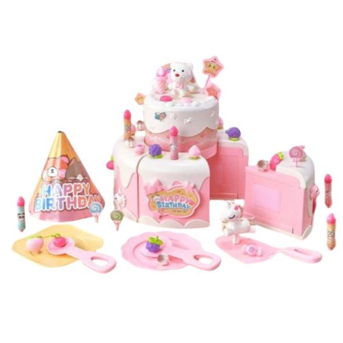 Születésnapi torta, 16 darabos, tépőzáras, zene, fények, konyha, rózsaszín