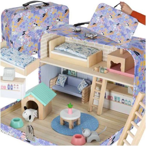 Babaház bőröndben, kiegészítők, fa bútorok