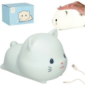   Gyerek éjjeli lámpa szilikon tapintású puha USB fehér fekvő cica