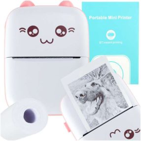   Mini Hőnyomtató Címkefotókhoz + Usb Kábel, Rózsaszín Macska
