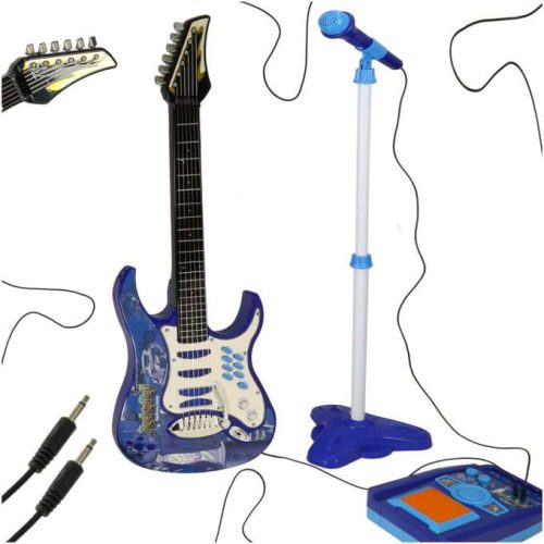Elektromos rockgitár erősítővel és mikrofonnal gyerekeknek, kék