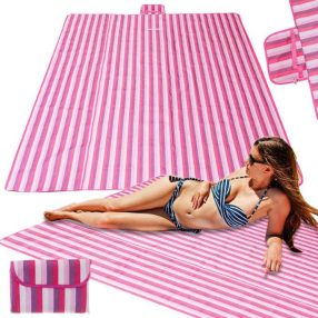   Strandszőnyeg, vízálló pikniktakaró, összecsukható strandtáska XXL 200x200cm, rózsaszín