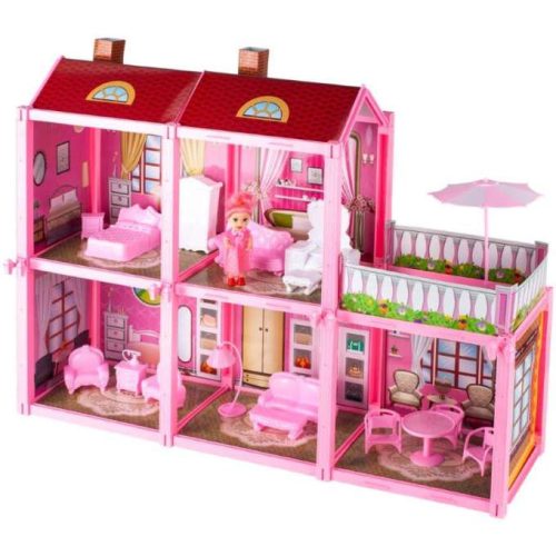 Dollhouse Villa Bababútor Szett Rózsaszín 44cm